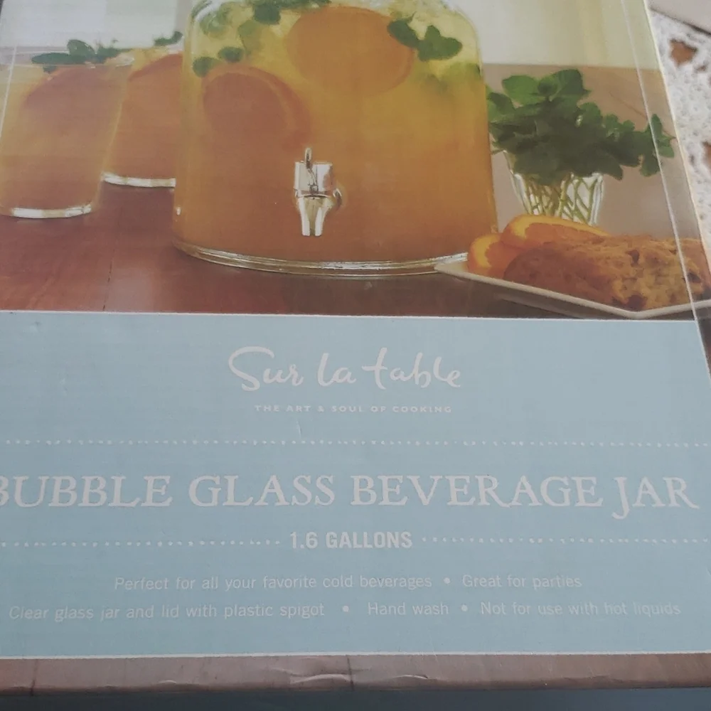 Sur La Table bubble Glass Dispenser Beverage Jar New